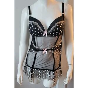 Victoria's Secret Lingerie Merry Widow Corset Garter Bustier Size 36C Polka Dot